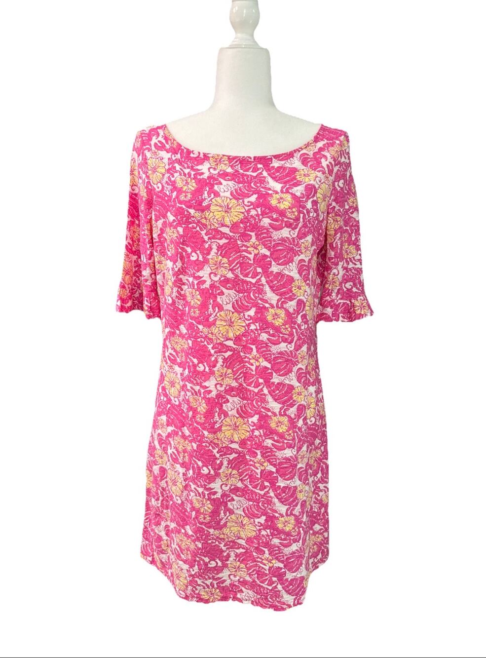 Lilly Pullitzer Mini Somerset Boat Neck Shift Dress S Pink Fish Crabs Floral